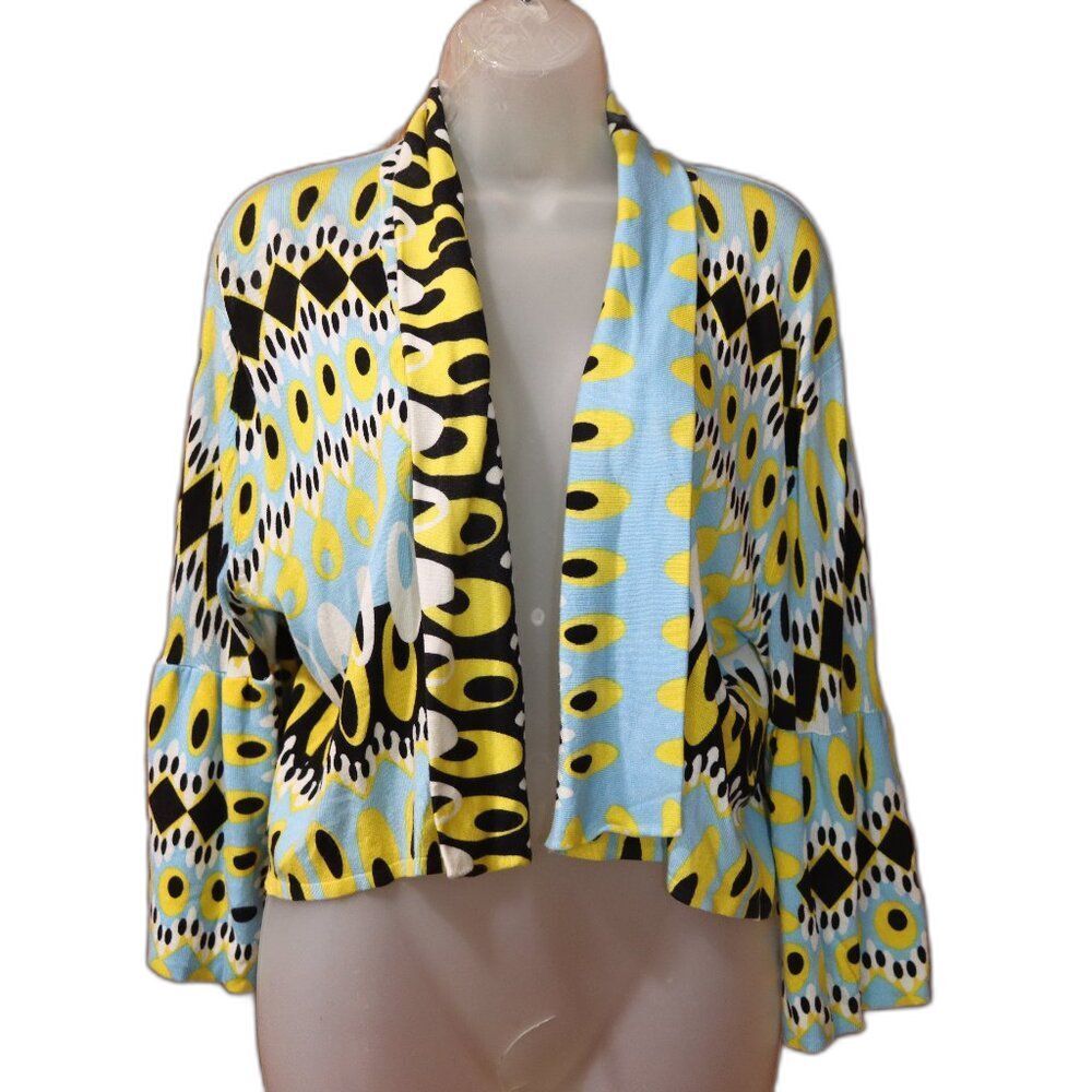 Venini Y2K Cropped Bold Colorful Geometric Print Open-Front Cardigan XL